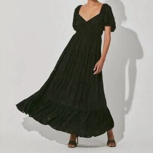 Cleobella Norah Ankle Dress black floral burnout puff sleeve maxi NWT small